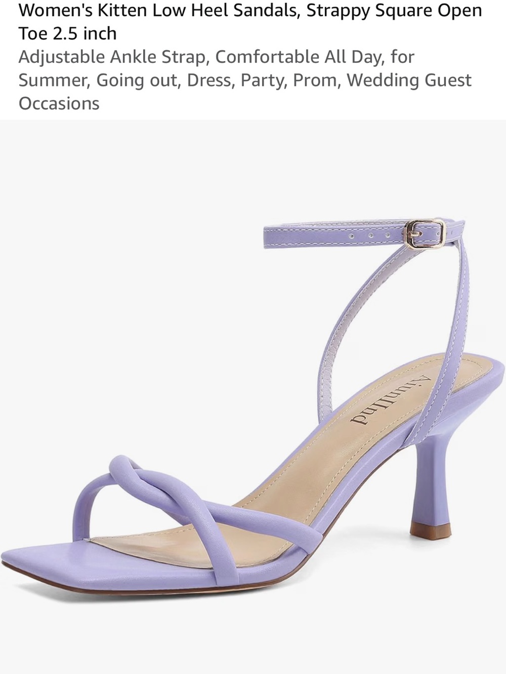 Amazon Lilac Strappy Kitten Heel Sandals with Ankle Strap